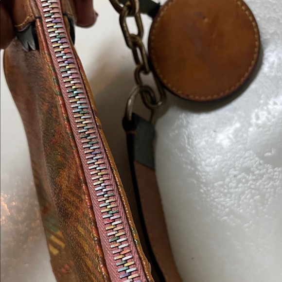 Douney & Bourke Brown Multicolor Leather Mini Shoulder Bag , Green Trim- - Picture 7 of 8